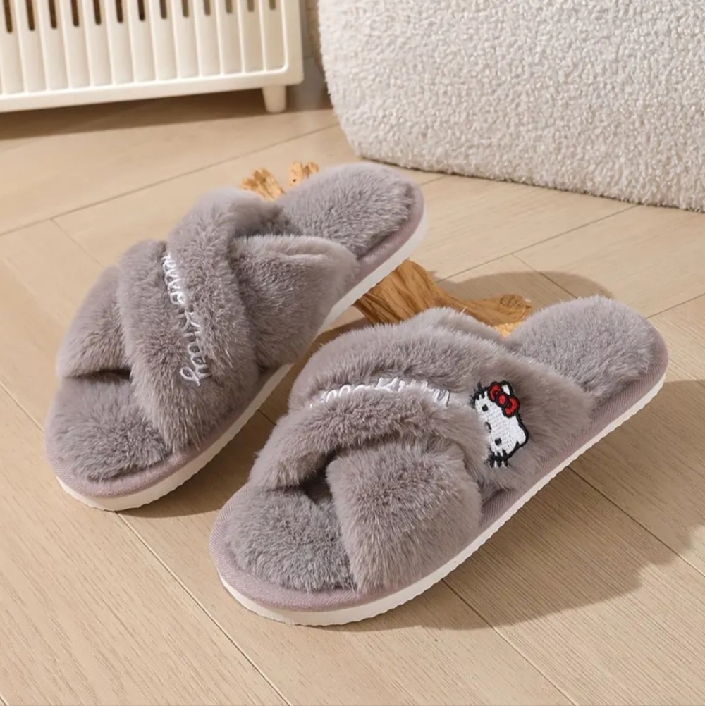 Sanrio Hello Kitty Plush Slippers with Hello Kitty Face & Iconic Design - Unisex